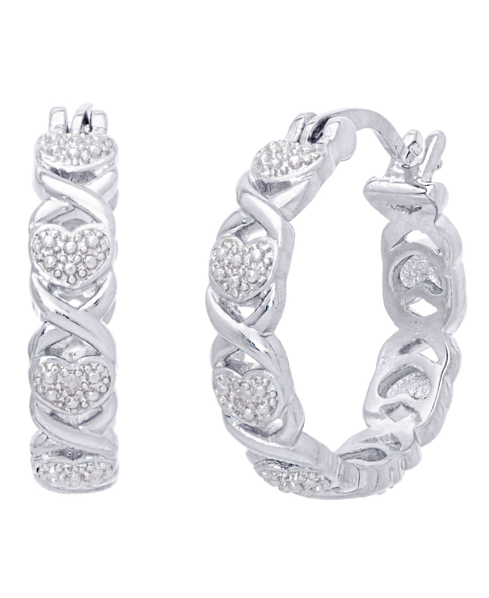 Серьги Macy's Diamond Accent 'X' Heart Small Hoop Earrings in Silver Plate