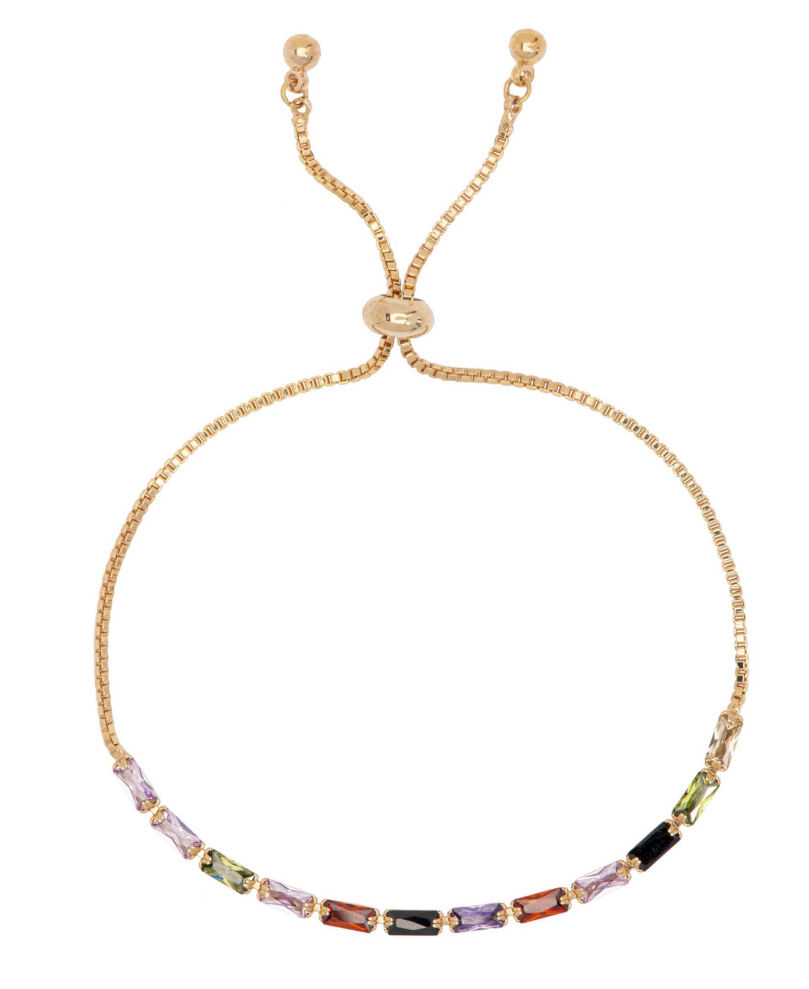 Cubic Zirconia Multi-Color Adjustable Bolo Rose Gold Plate Bracelet