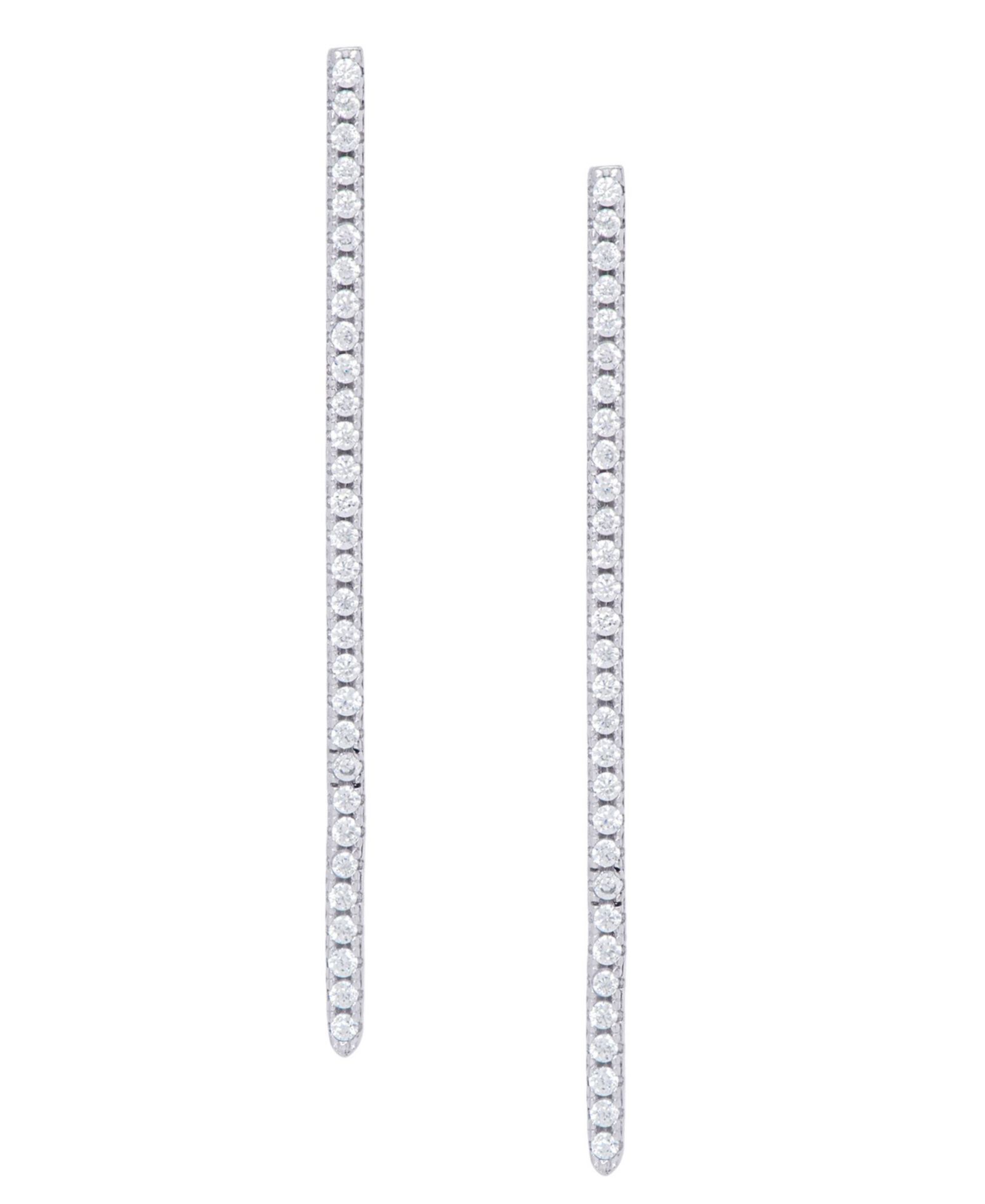 Cubic Zirconia Line Stud Silver Plate Earrings