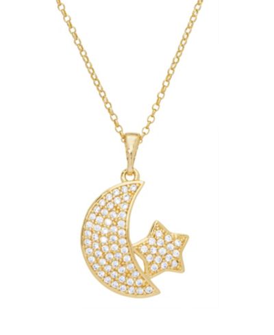 Подвеска Cubic Zirconia Star and Moon, золотое напыление, ожерелье 18"