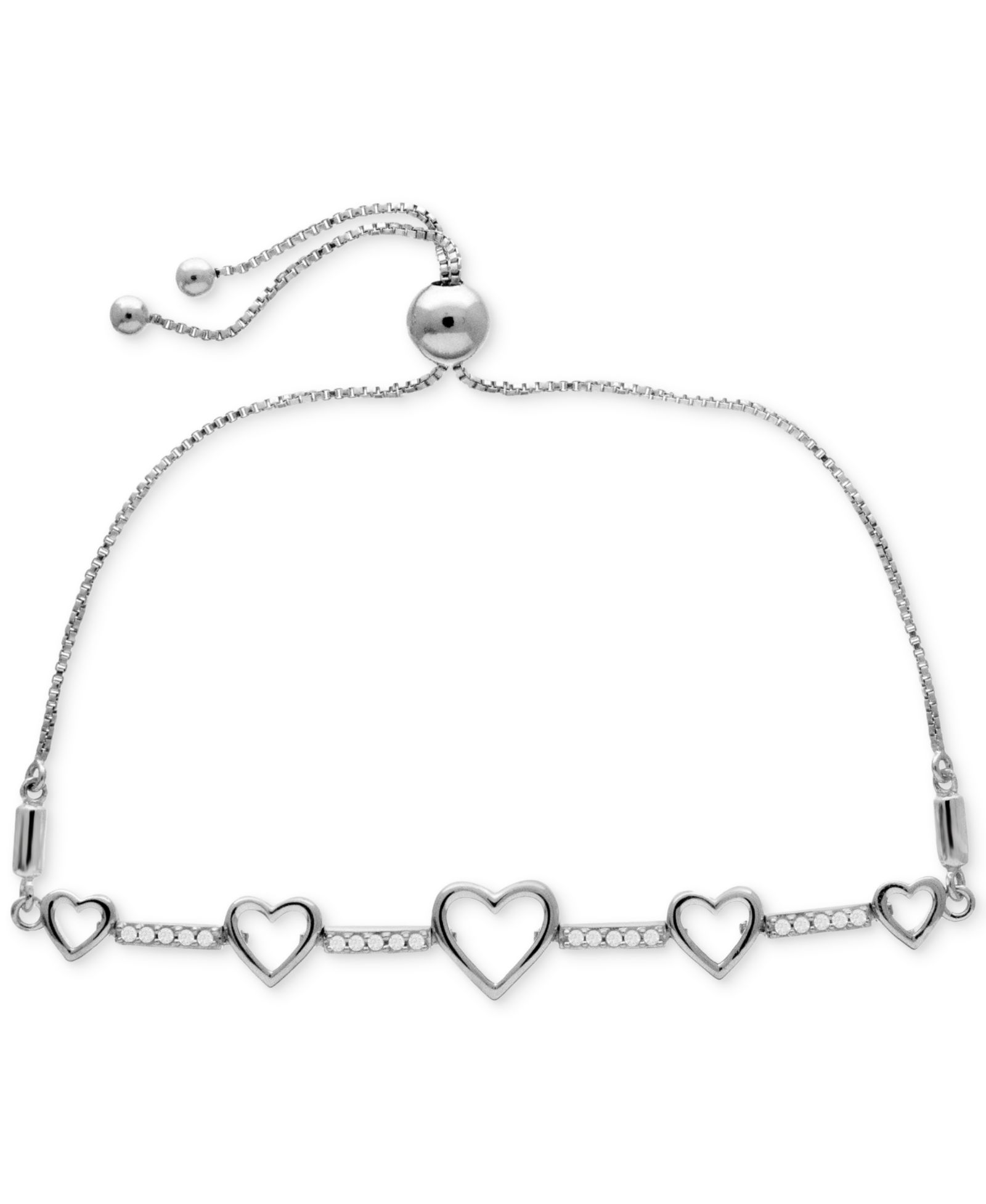 Серьга Diamond Graduated Heart Bolo в стерлинговом серебре (1/6 ct. t.w.)