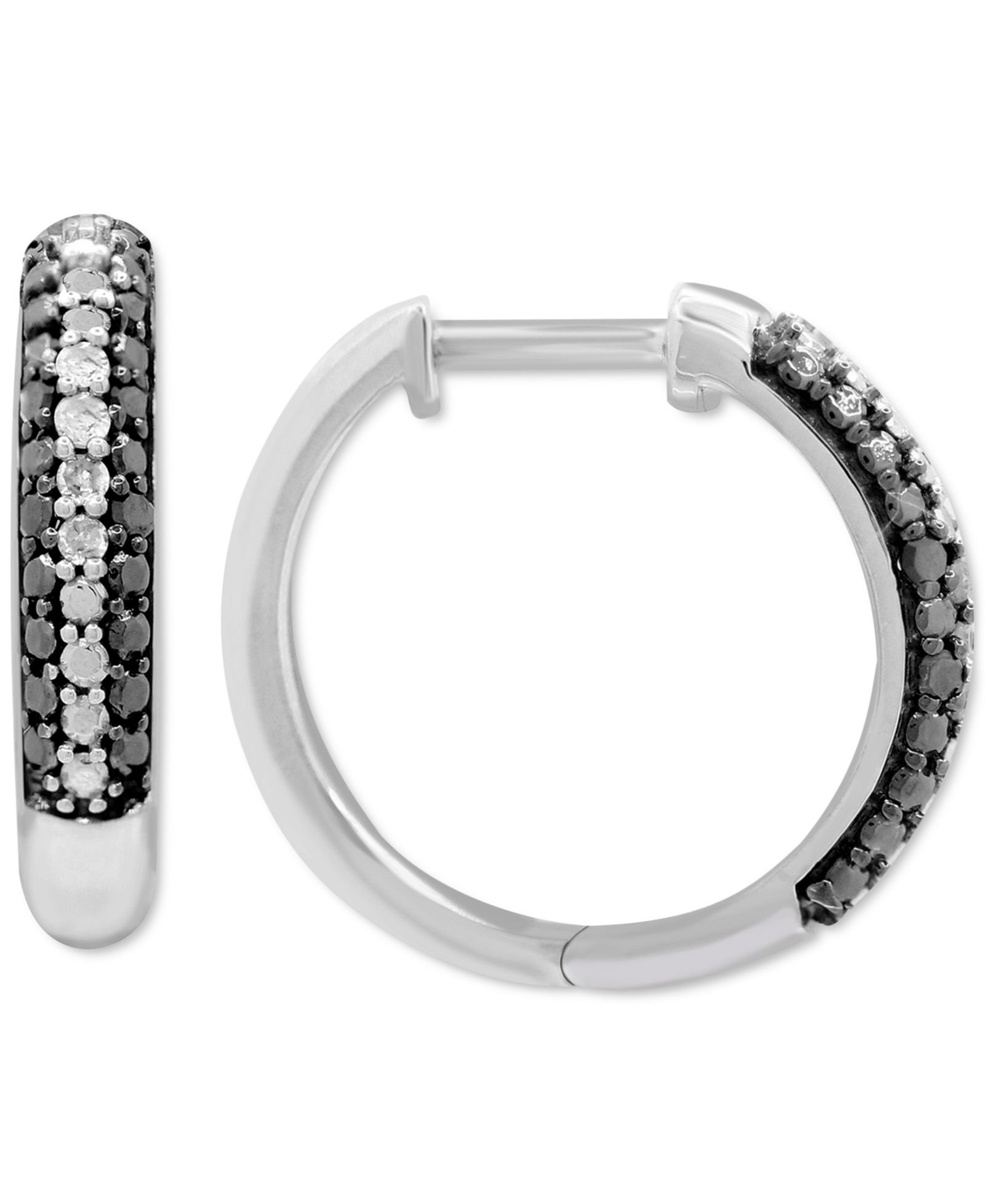 Черно-белые серьги-кольца Diamond с бриллиантами в серебряном покрытии