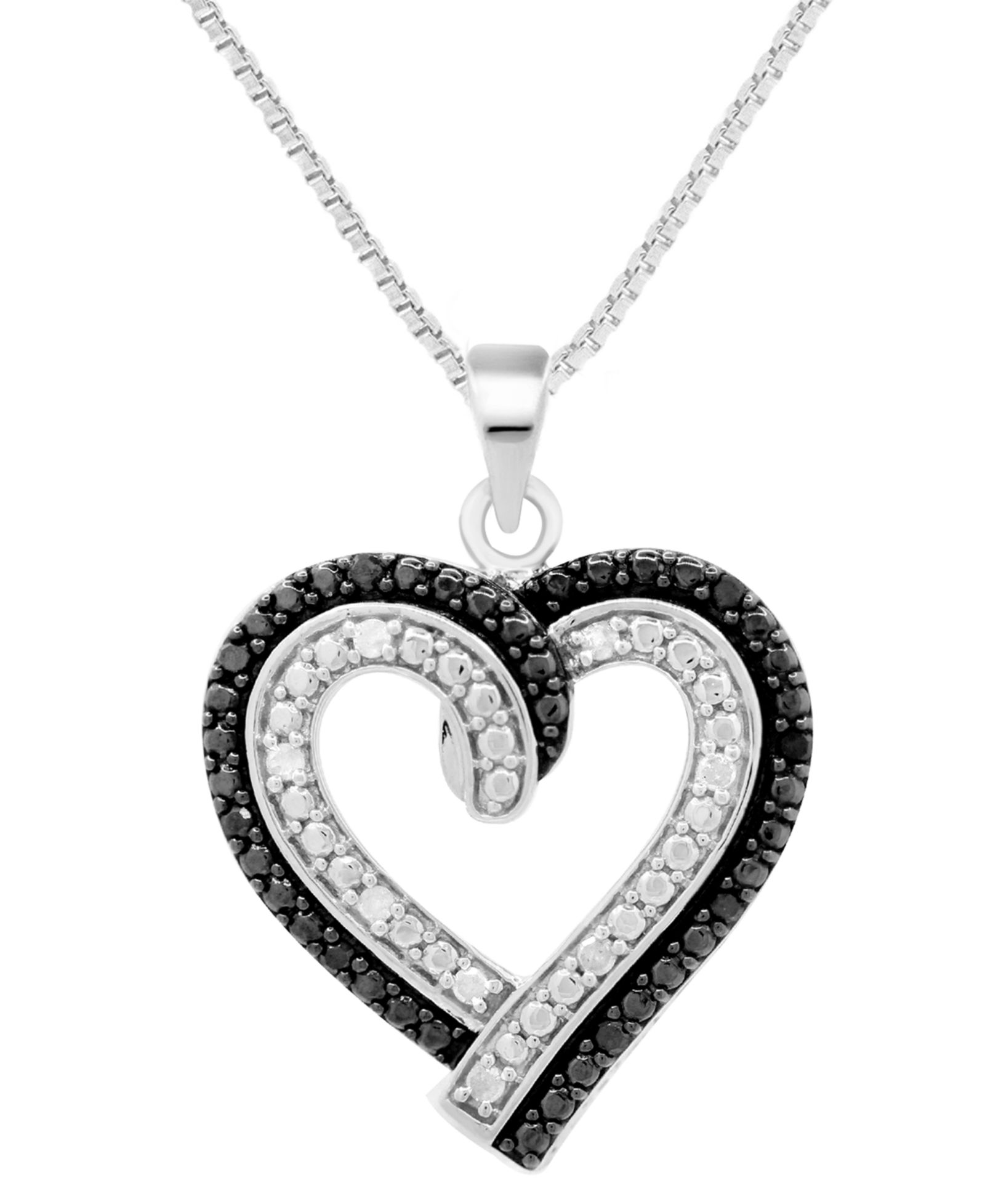 Ожерелье с подвеской Black & White Diamond Heart 18" из стерлингового серебра (1/6 ct. t.w.)