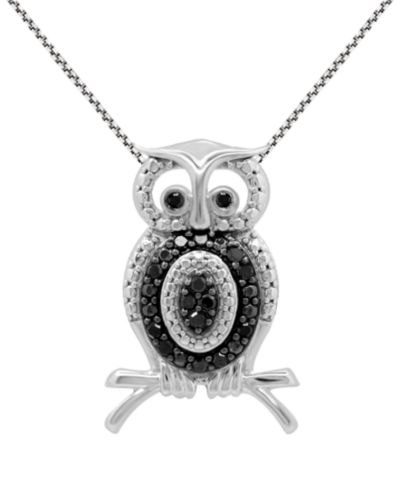 Black Diamond Подвеска Owl 18" в стерлинговом серебре (1/6 ct. t.w.)
