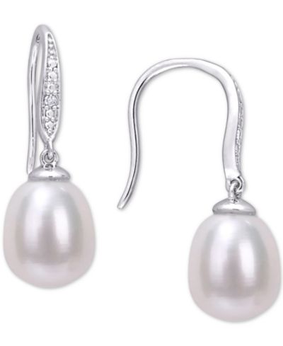 Серьги-подвески Macy's Cultured Freshwater Pearl (8-1/2mm) & Diamond Accent