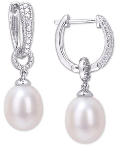 Серьги-кольца с жемчугом и бриллиантами Macy's