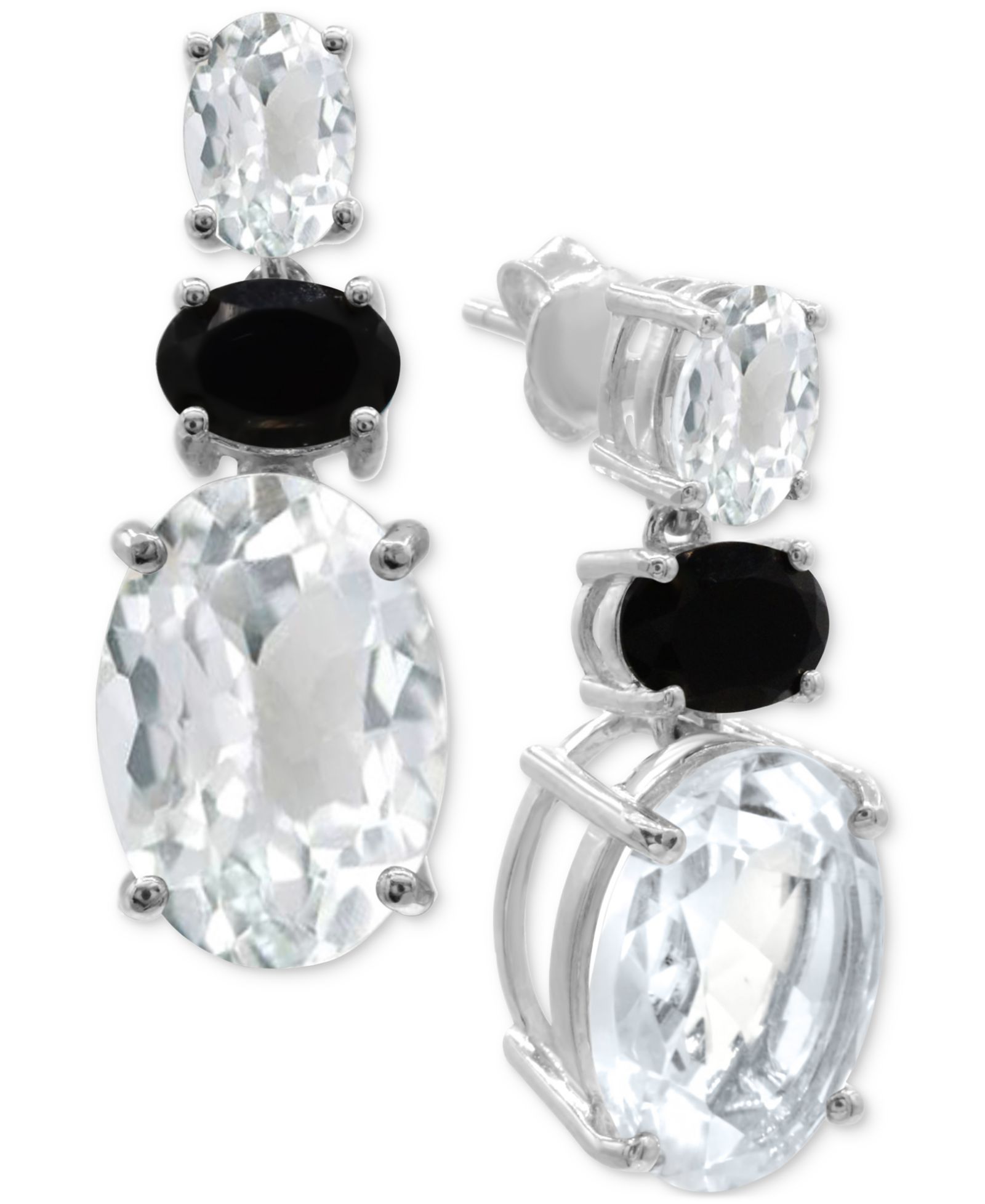 Серьги-подвески с белым кварцем (11 ct. t.w.) и ониксом в стерлинговом серебре