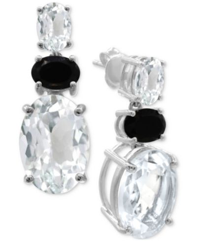 Серьги-подвески с белым кварцем (11 ct. t.w.) и ониксом в стерлинговом серебре