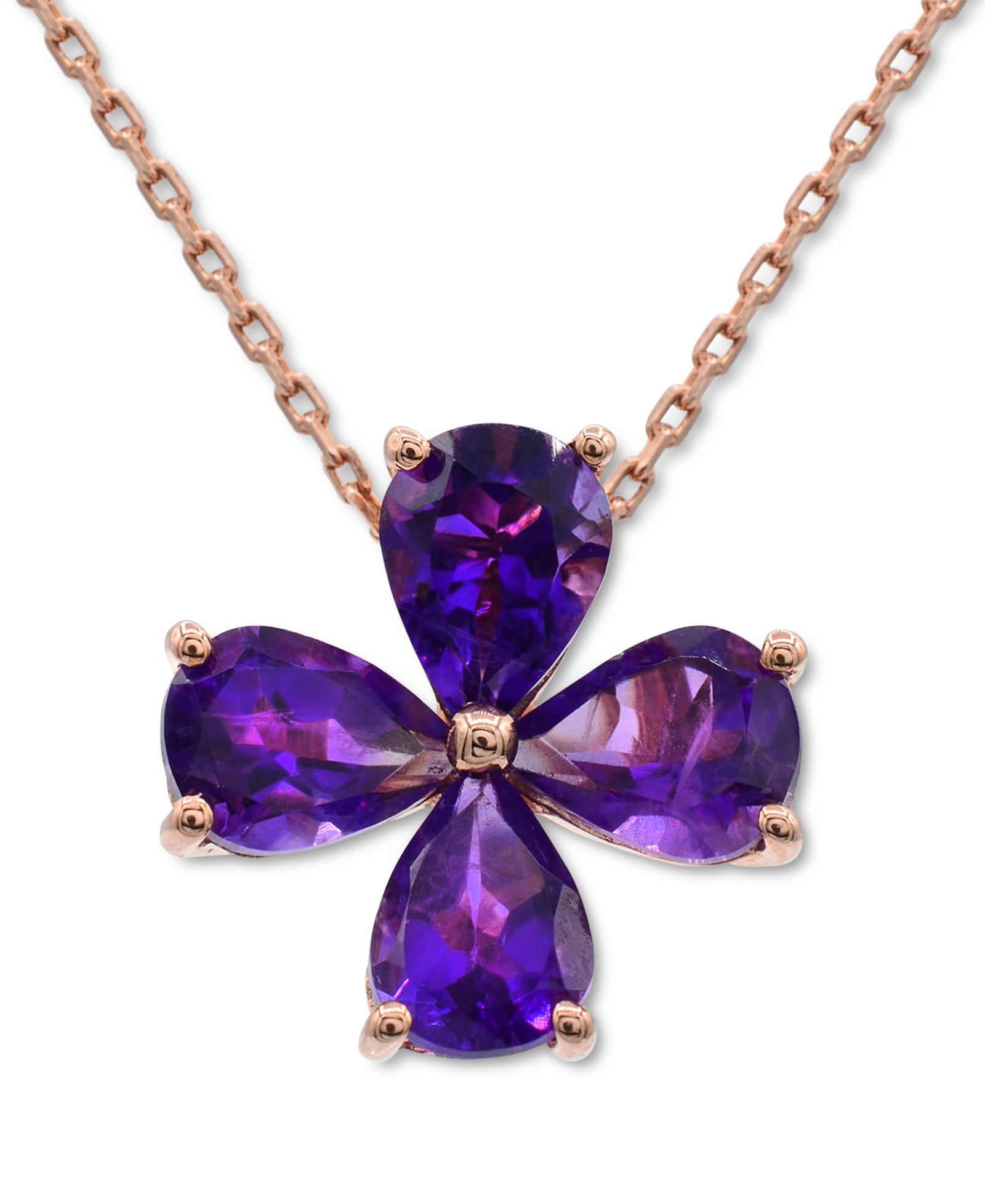 Подвеска Amethyst Clover 18" в 14k Rose Gold-Plated Sterling Silver