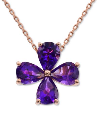 Подвеска Amethyst Clover 18" в 14k Rose Gold-Plated Sterling Silver