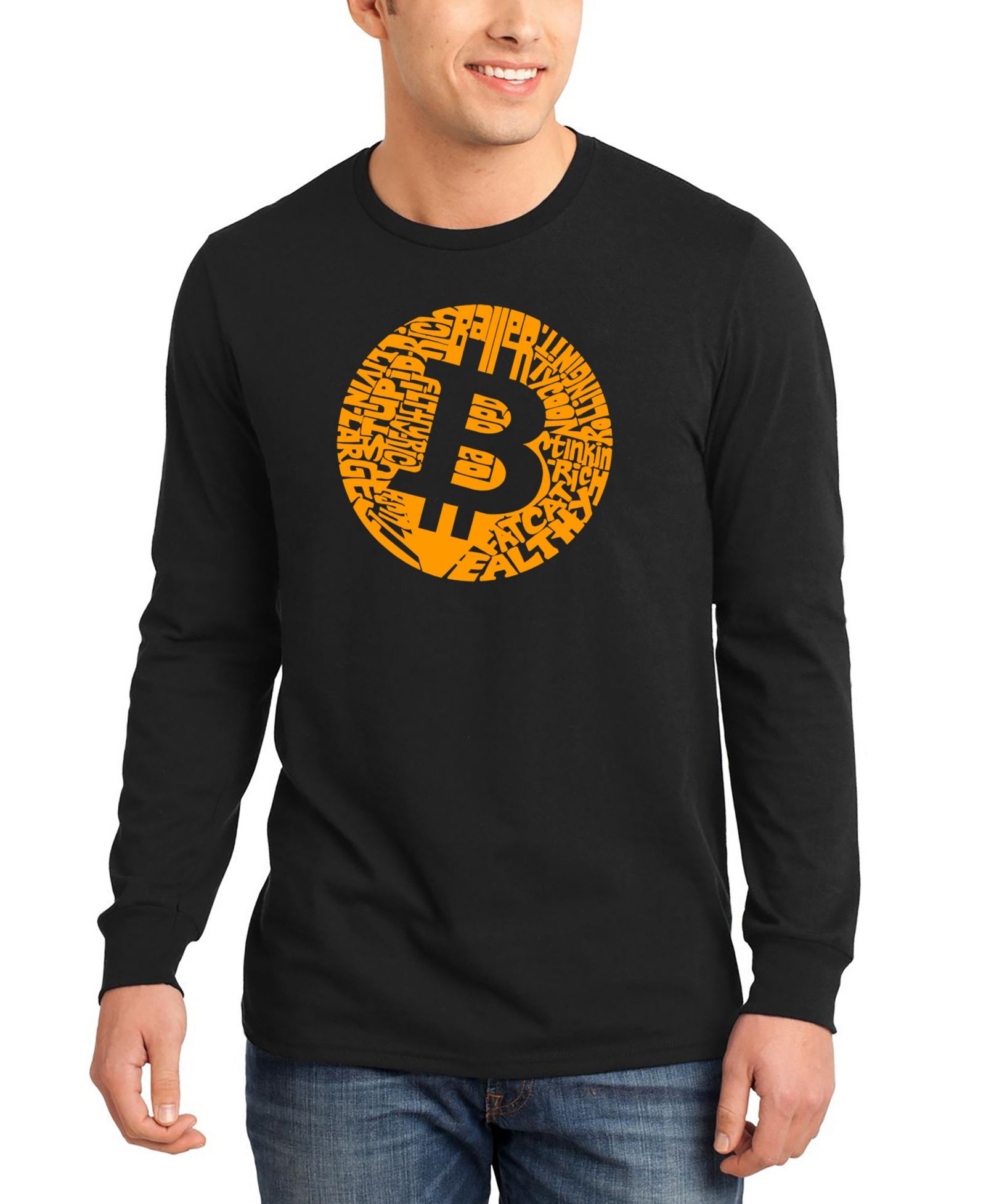 LA Pop Art Men's Bitcoin Word Art Long Sleeve T-shirt