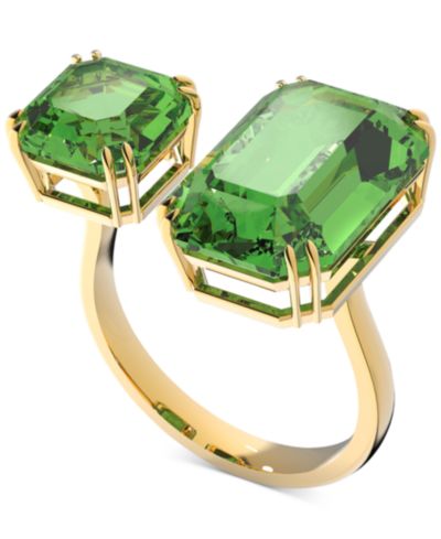 Swarovski кольцо Cocktail с зеленым кристаллом Octagon Gold-Tone