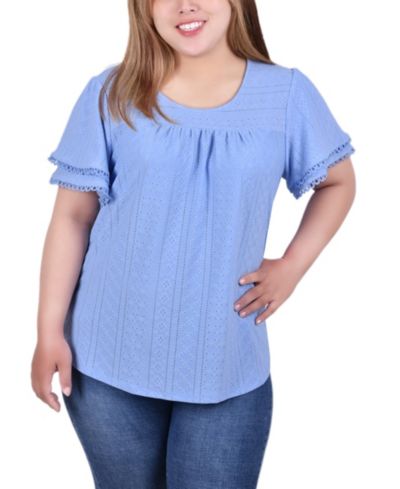 Трикотажный топ NY Collection Plus Size Double Flutter Sleeve Knit Eyelet