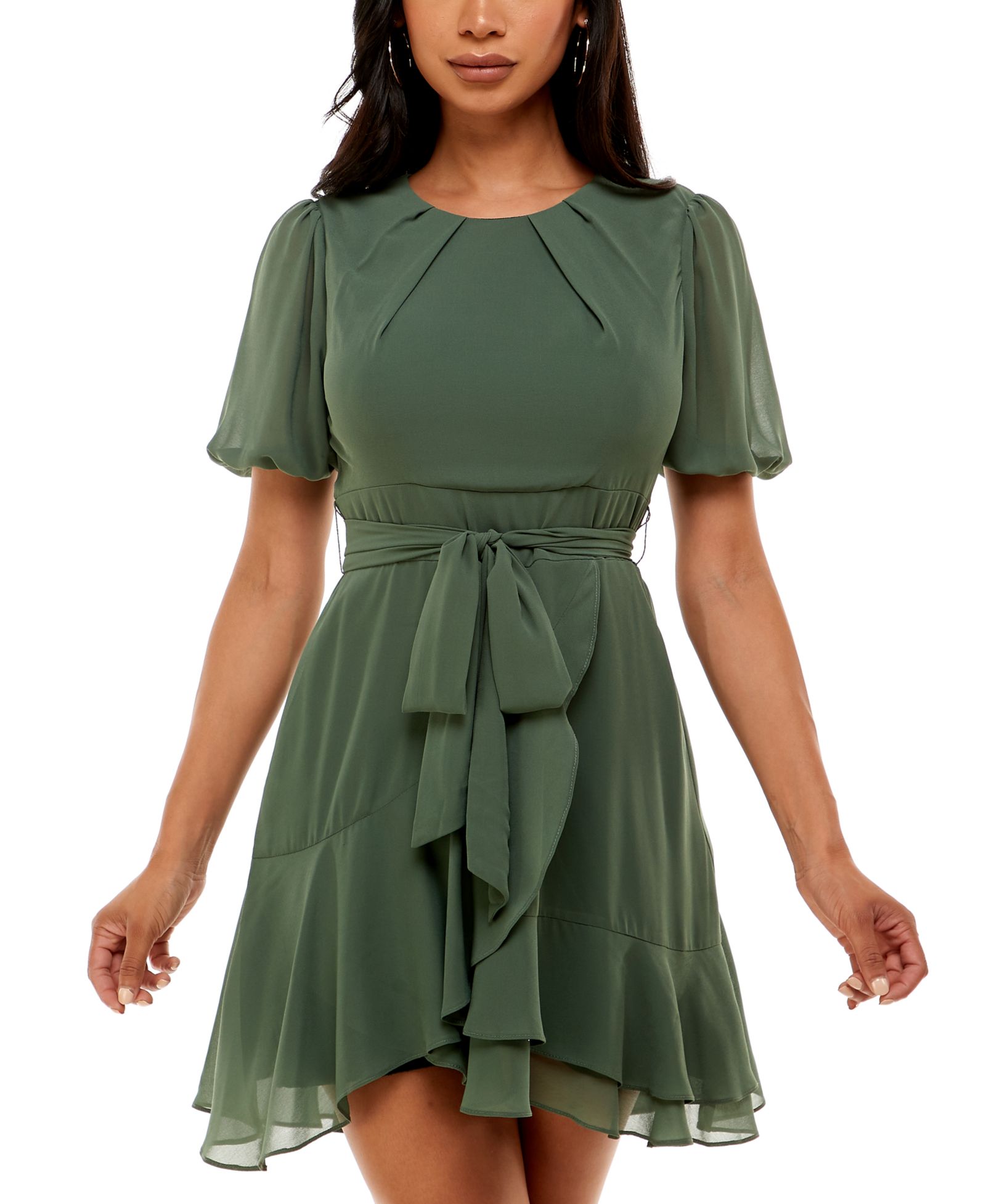 Juniors' Puff-Sleeve A-Line Dress