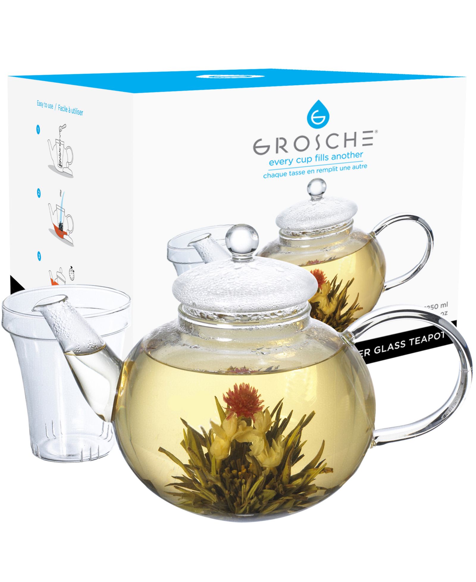 Стеклянный заварочный чайник GROSCHE Monaco Glass с инфузером 42 fl oz