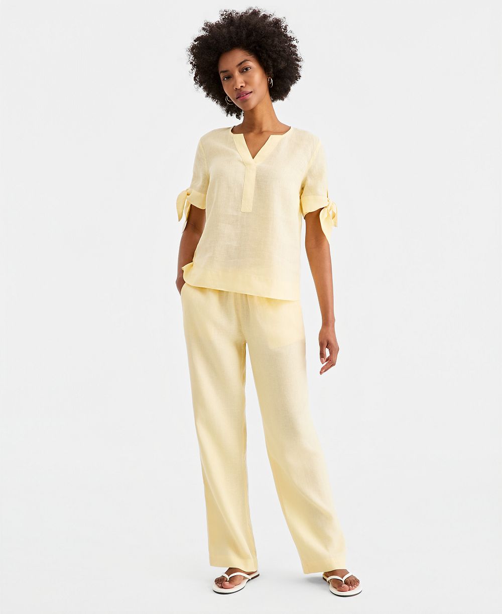 Charter Club Women's 100% Linen Drawstring Pants, Created for Macy's