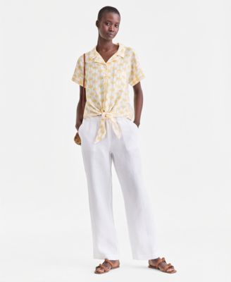 Charter Club Women's 100% Linen Drawstring Pants, Created for Macy's