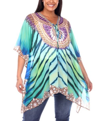 Женский короткий кафтан Plus Size с завязками на шее