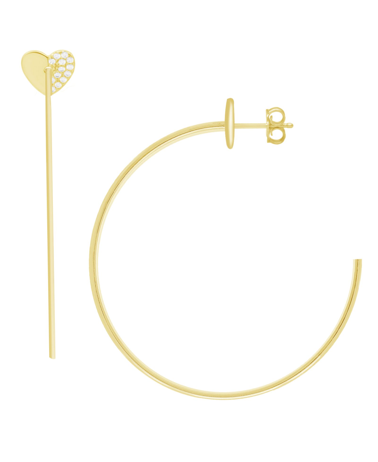 Серьги-кольца Essentials High Polished Cubic Zirconia Pave Heart C, Gold Plate
