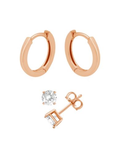 And Now This Серьги-кольцо Huggie Hoop с кубическим цирконием, Rose Gold Plate