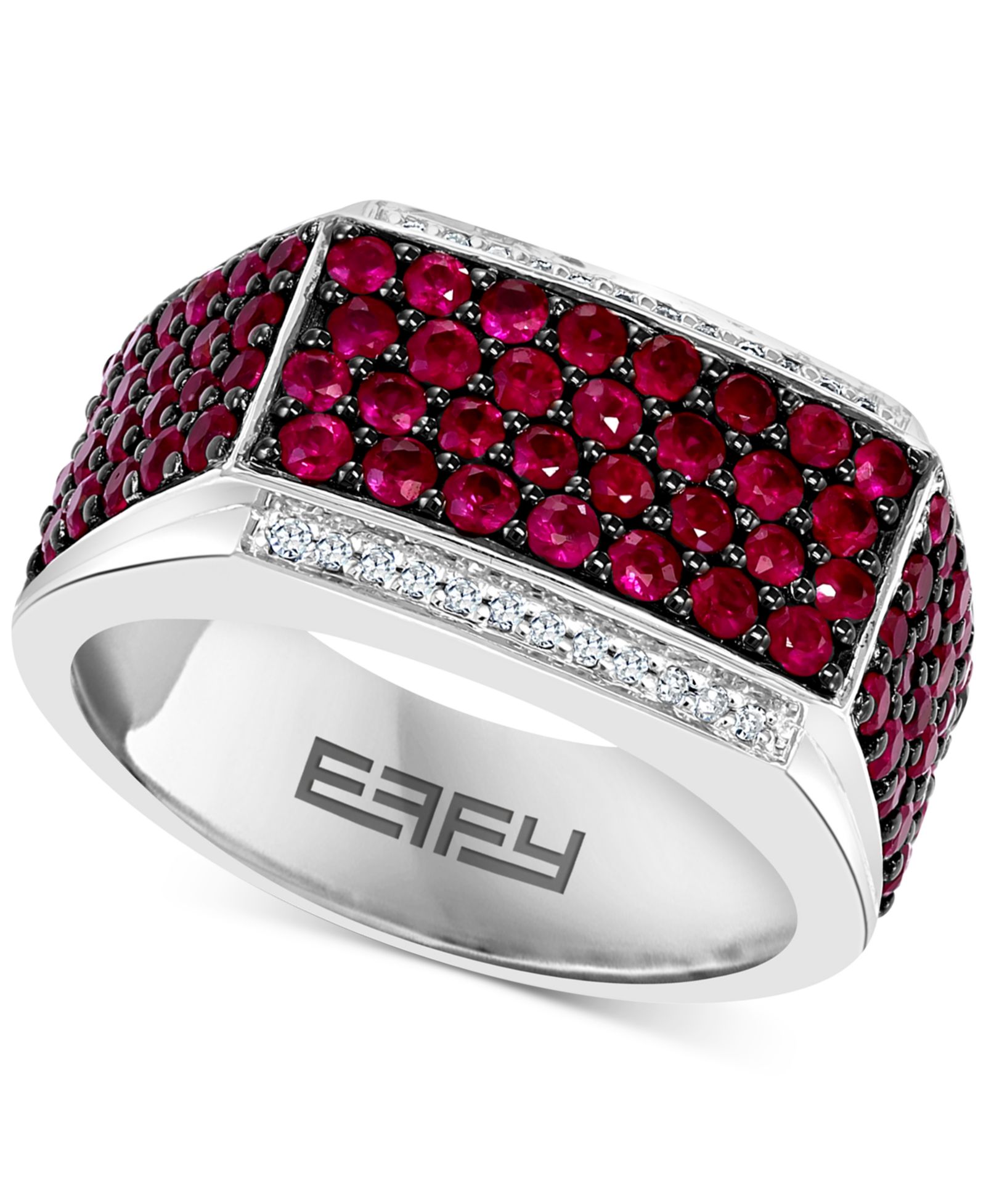 Мужское кольцо EFFY Collection Ruby (2-1/2 ct. t.w.) & Diamond (1/10 ct. t.w.) из стерлингового серебра