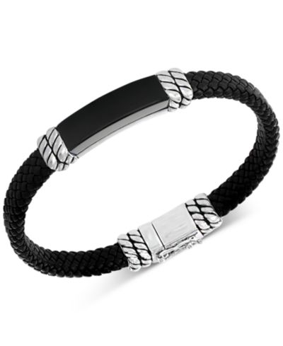 Мужской браслет EFFY Onyx Leather Braided из стерлингового серебра