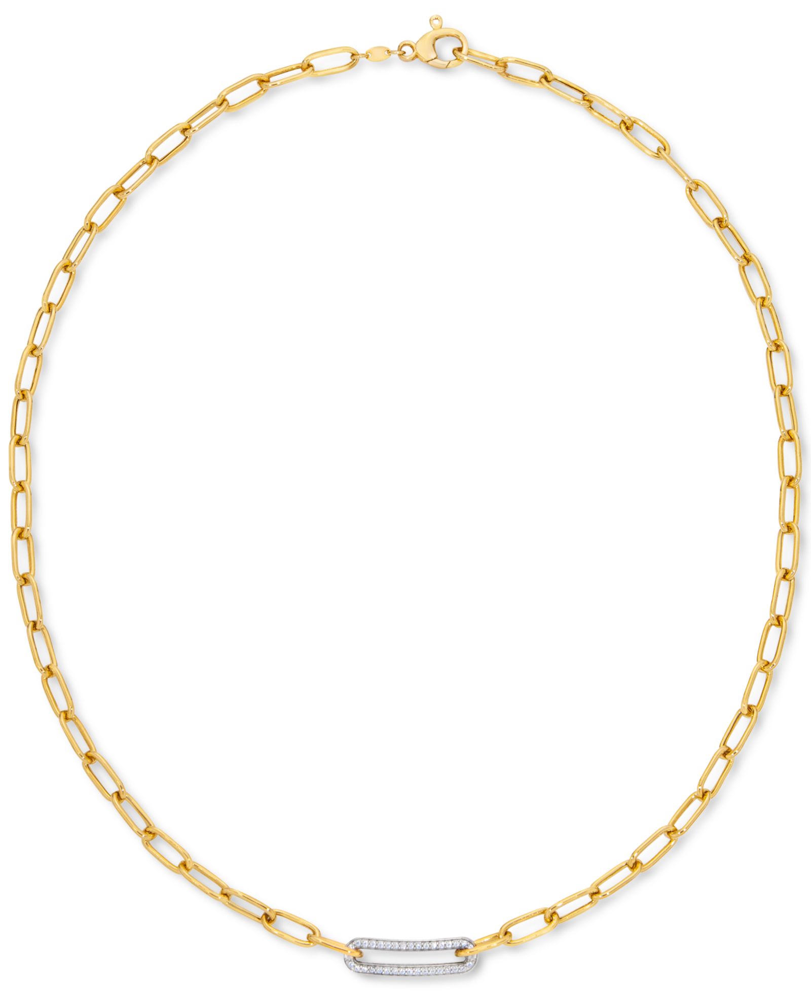 Колье-цепочка Diamond Bar Paperclip Link 18" из стерлингового серебра и 14k Gold-Plate (1/5 ct. t.w.)