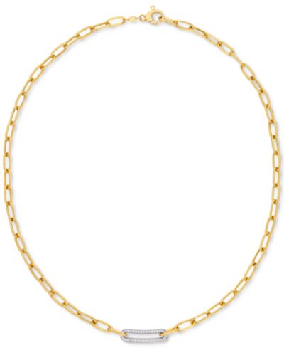 Колье-цепочка Diamond Bar Paperclip Link 18" из стерлингового серебра и 14k Gold-Plate (1/5 ct. t.w.)