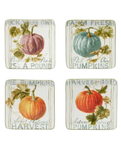 Certified International Autumn Harvest Canape Square Plate, Set of 4