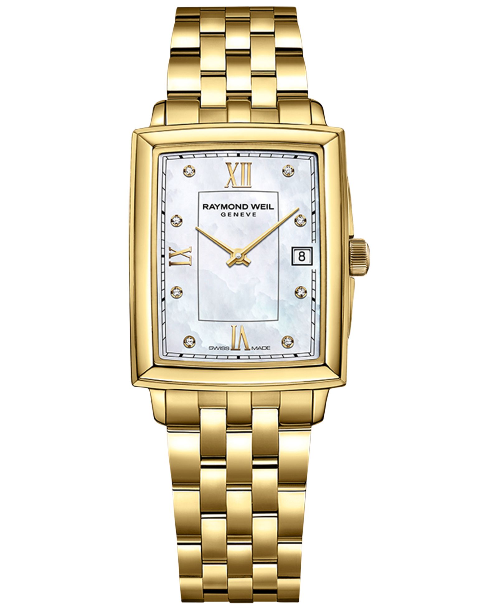 Raymond Weil Женские швейцарские часы Toccata с бриллиантами, золотое PVD покрытие, сталь, браслет 25x34mm
