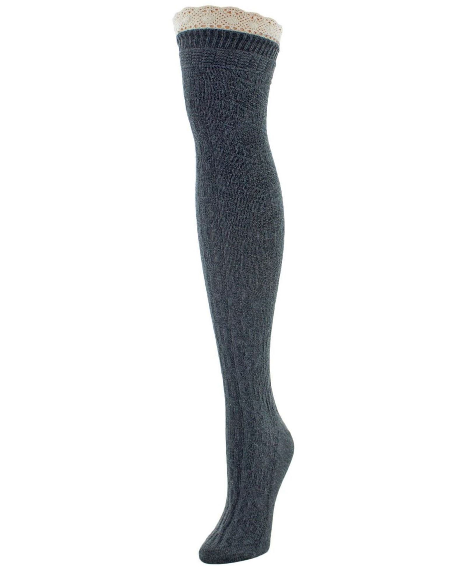 MeMoi Women's Diamond Crochet Over The Knee Socks