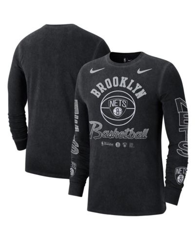 Мужская футболка Nike Black Distressed Brooklyn Nets Courtside Retro Elevated Long Sleeve
