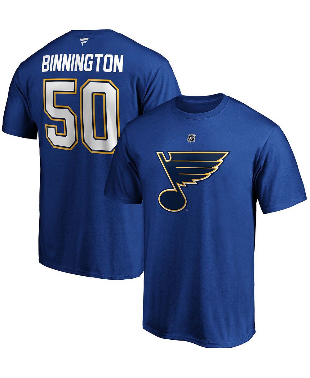 Мужская футболка Fanatics Branded Men's Jordan Binnington Blue St. Louis Blues Team Authentic Stack Name & Number T-Shirt