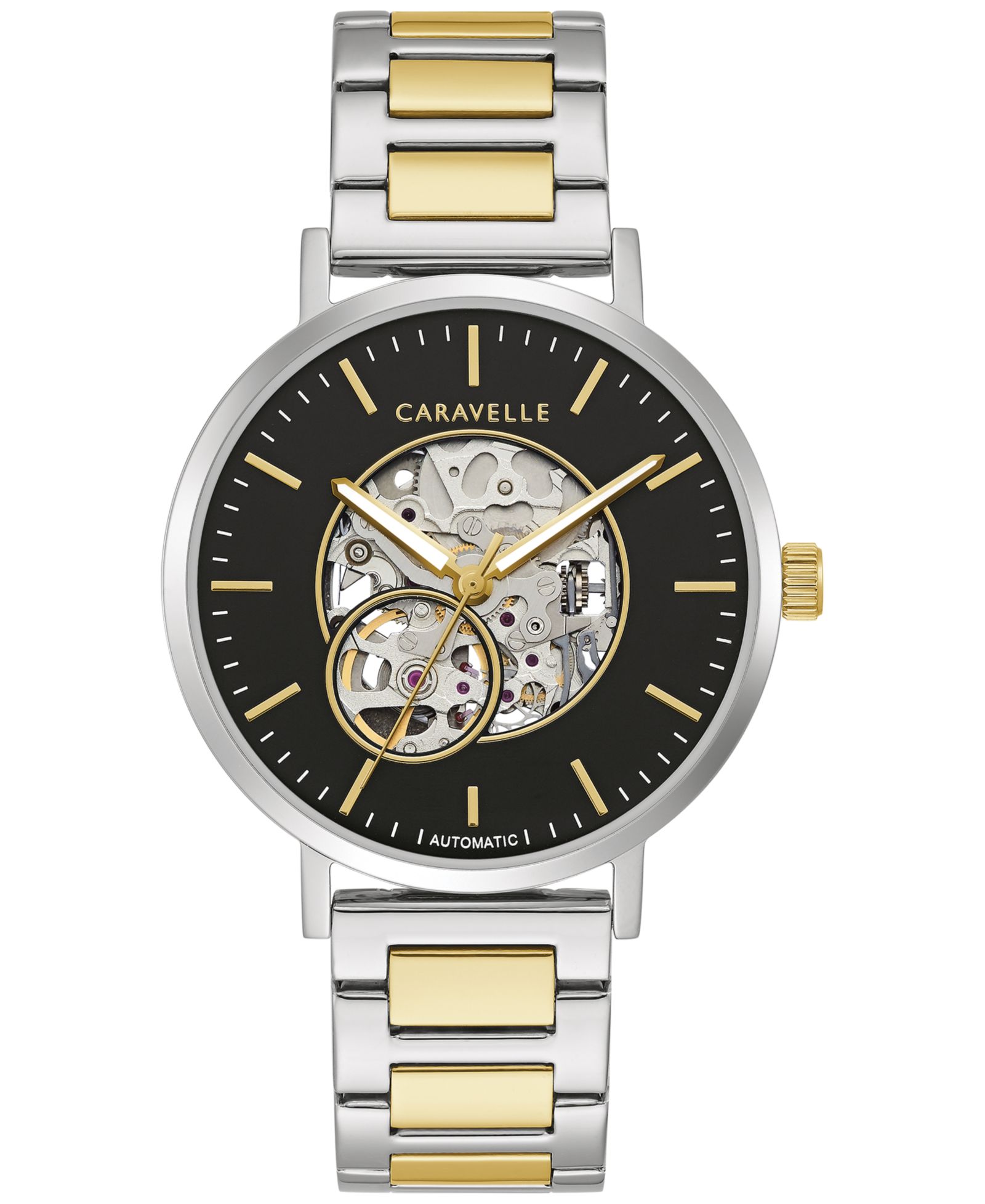 Мужские часы Caravelle Designed by Bulova Automatic двухцветные из нержавеющей стали 39.5mm