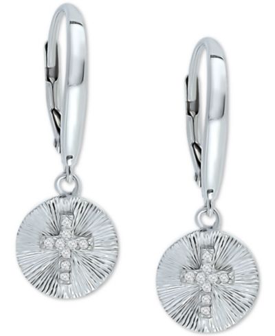 Giani Bernini Cubic Zirconia Cross Disc Drop Earrings, Created for Macy's