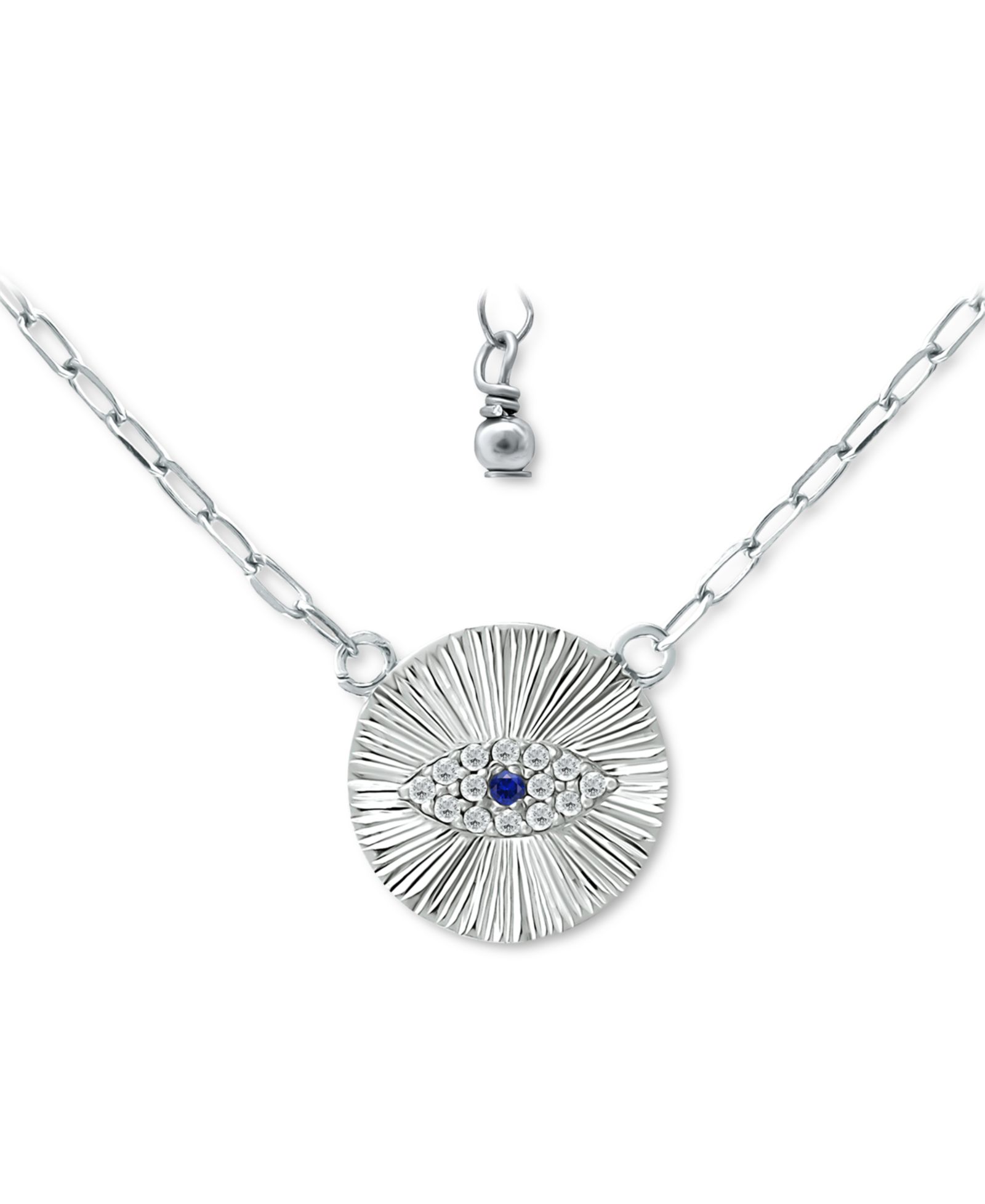 Giani Bernini Lab-Grown Blue Sapphire & Cubic Zirconia Evil Eye Disc Pendant Necklace, 16" + 2" extender, Created for Macy's