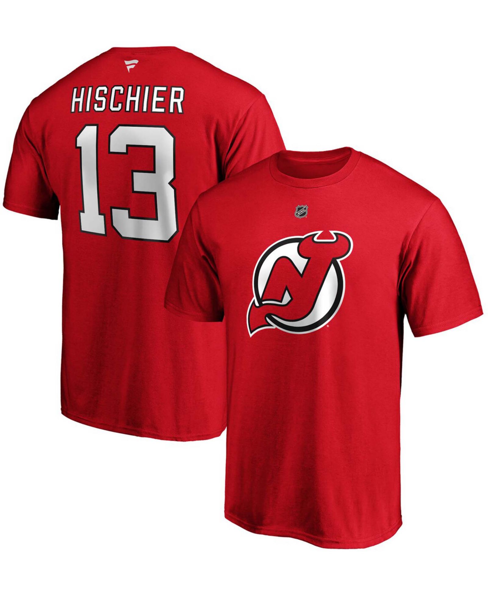 Мужская футболка Nico Hischier Red New Jersey Devils Team Authentic Stack Name and Number