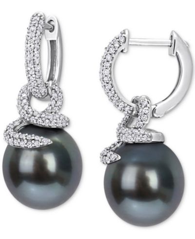Macy's серьги-кольцо с кульбитрами из таитянской жемчужины и бриллиантов, 14k белое золото