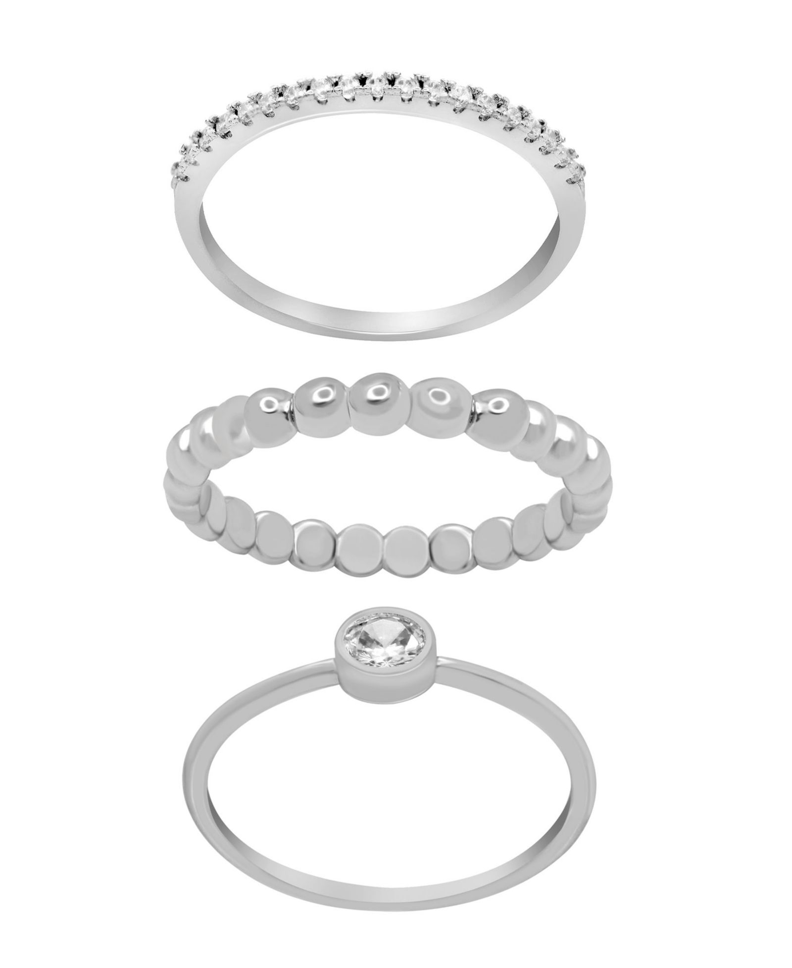 And Now This Gold Plated 3-Piece Clear Cubic Zirconia and Band Ring Set