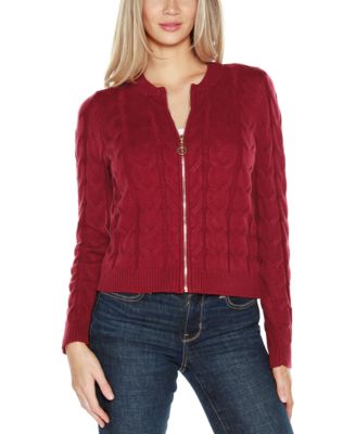 Belldini Women's Black Label Zip Cable Sweater