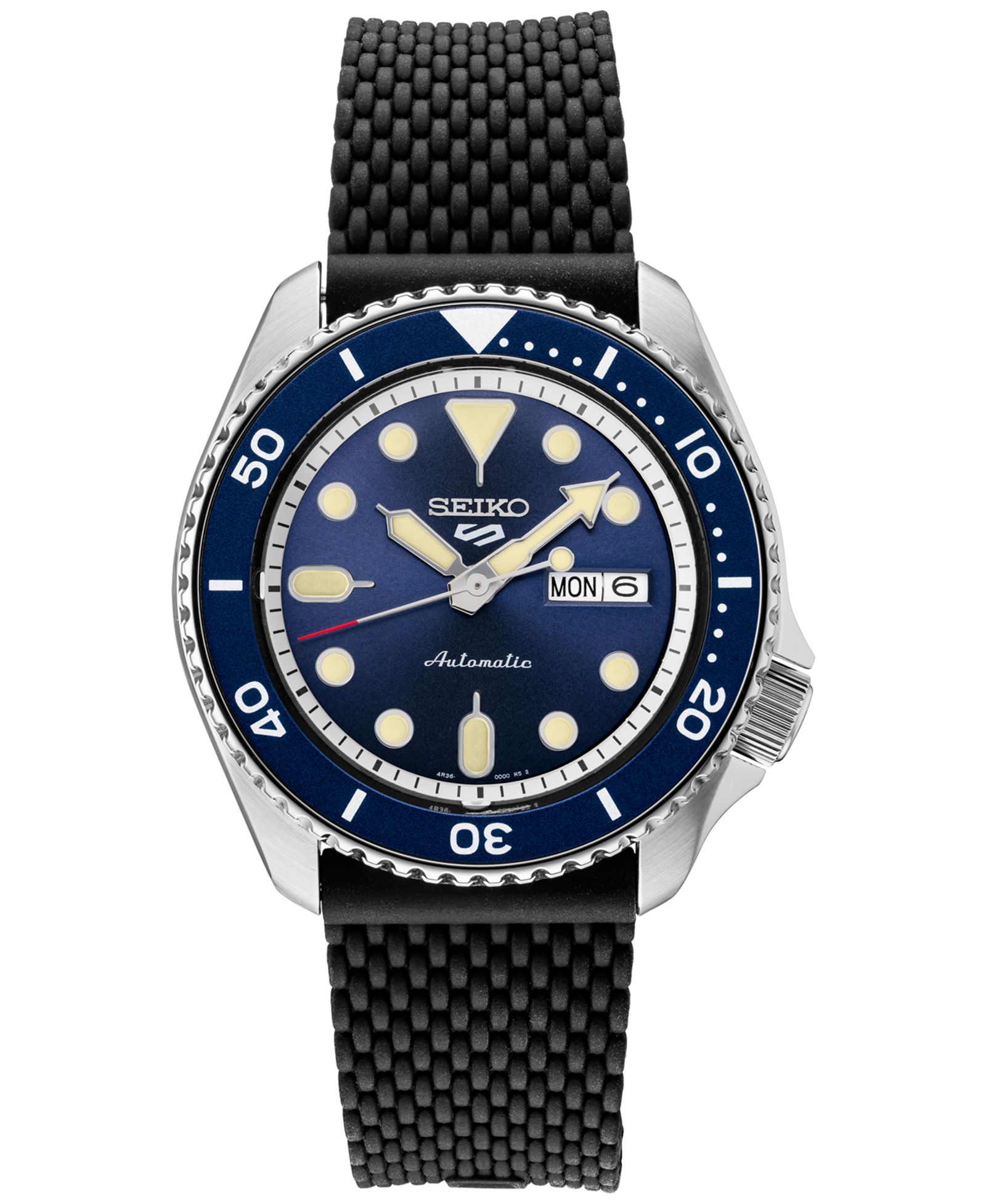 Seiko Men's Automatic 5 Sports Black Silicone Strap Watch 43mm