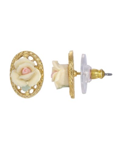 Серьги-гвоздики 2028 14K Gold Plated Rose Oval Lattice Button