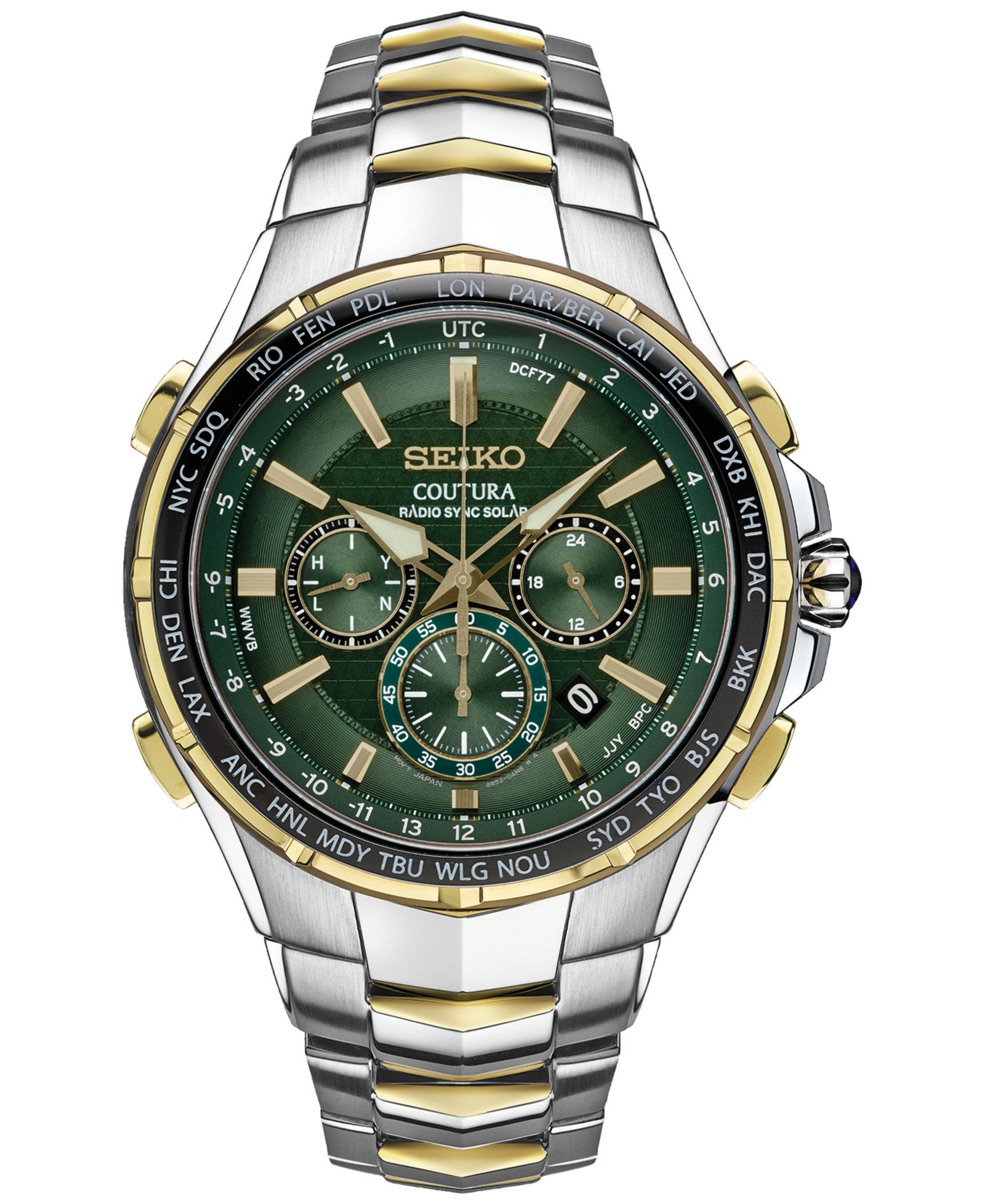 Seiko Men's Chronograph Solar Coutura Radio Sync Two-Tone Stainless Steel Bracelet Watch 45mm