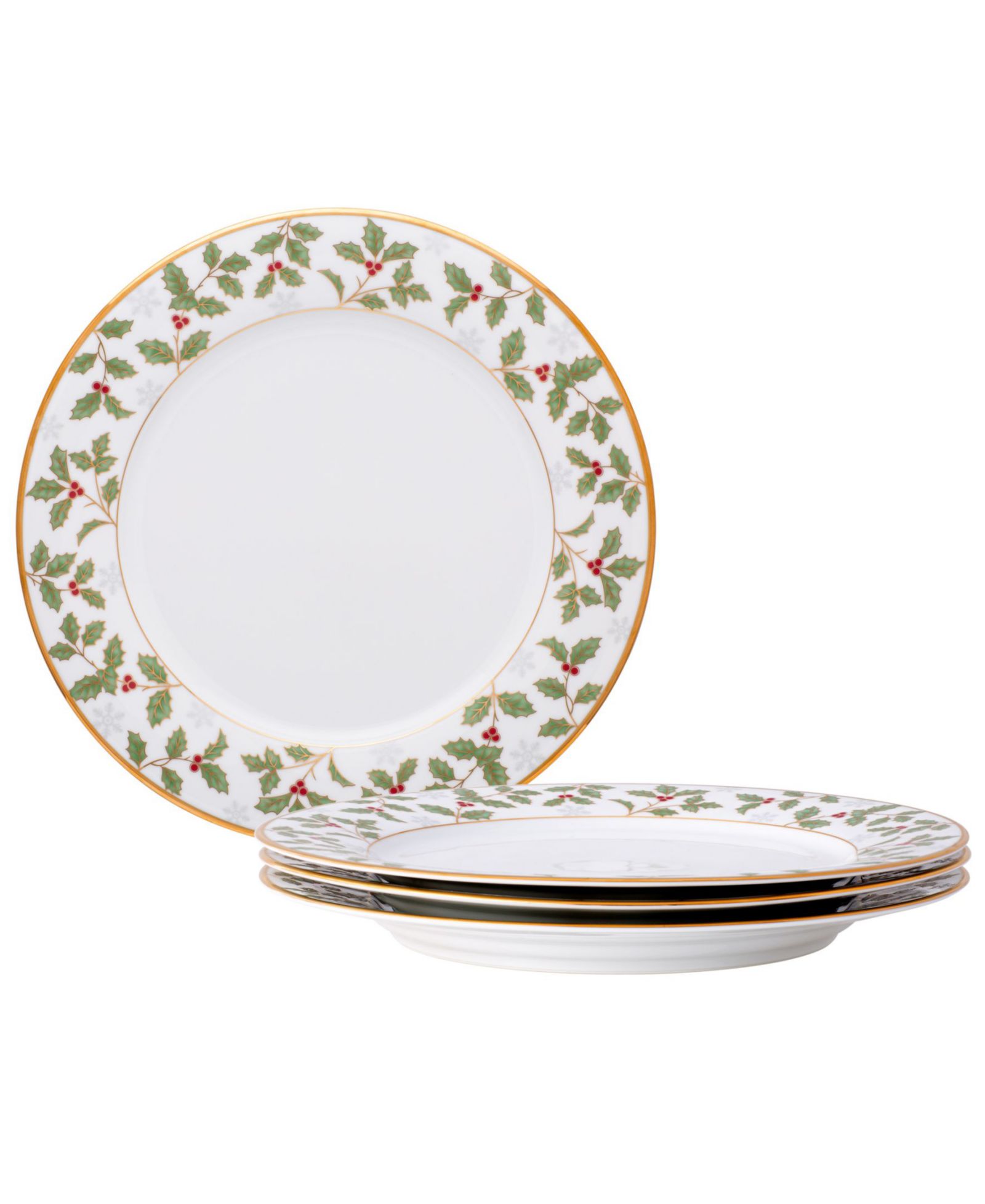 Noritake Holly & Berry Gold Set of 4 Dinner Plates, 10.50"