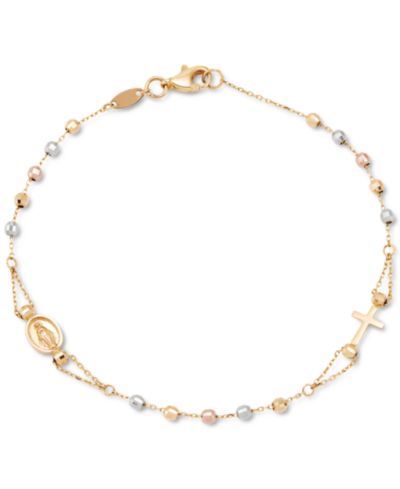 Трехцветный браслет-розарий из 10K Gold, White Gold и Rose Gold