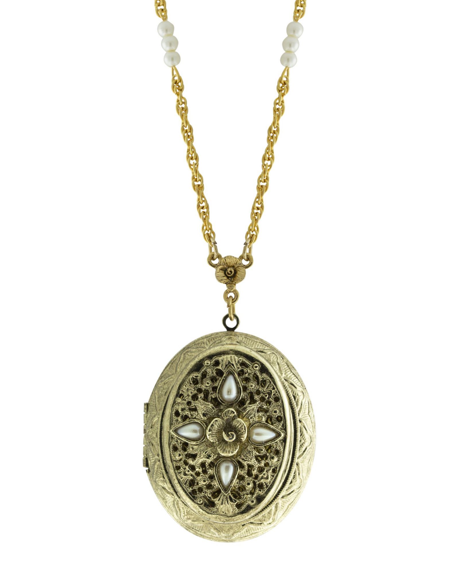 2028 14k Gold-tone Imitation Pearl Chain Locket