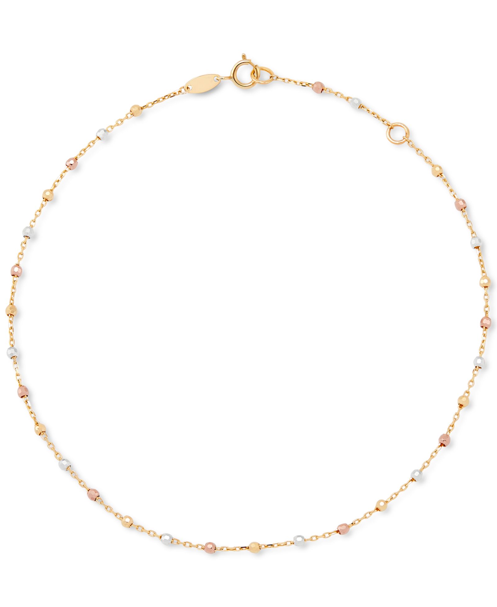 Lightweight Beaded Ankle Bracelet in 10k Tricolor Gold