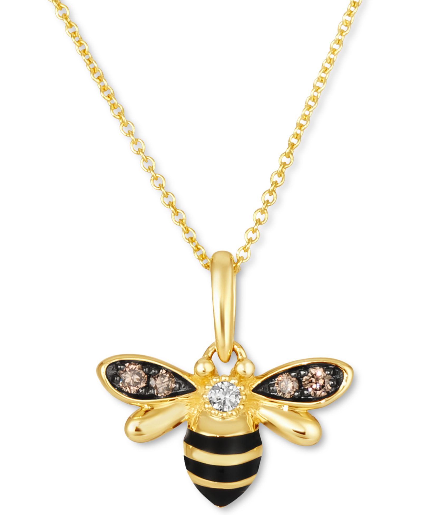 Подвеска Le Vian® Diamond (1/8 ct. t.w.) & Black Enamel Bee 18" в 14k Gold