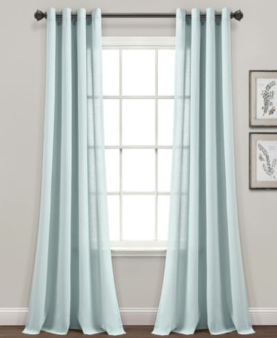 Lush Decor Faux Linen Grommet Window Curtain Panel Pair 52"W x 84"L - Linen Curtains For Bedroom - Blue Curtains For Living Room