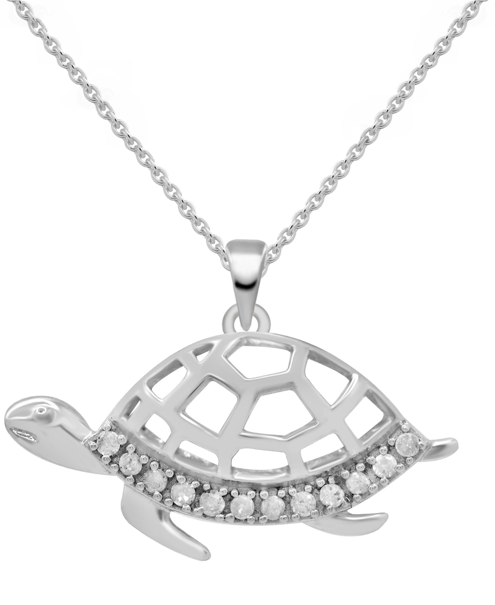 Diamond Turtle Подвеска 18" (1/10 ct. t.w.) из стерлингового серебра